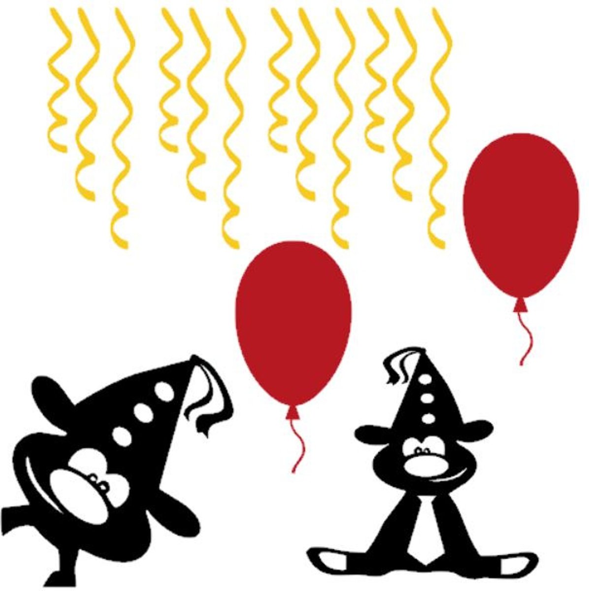 16 delige Set sticker herbruikbaar feestbeest ballon & serpentine |  